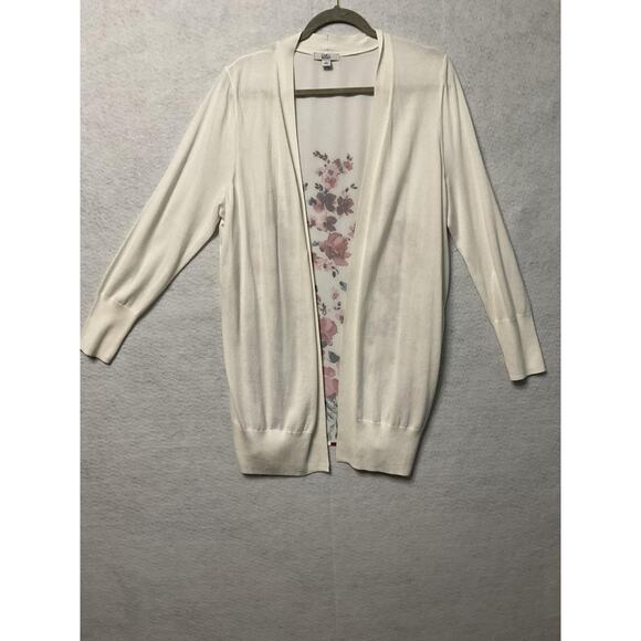 Croft & Barrow Cardigan Womens Large White Floral Back Lightweight Open Front - Picture 1 of 5